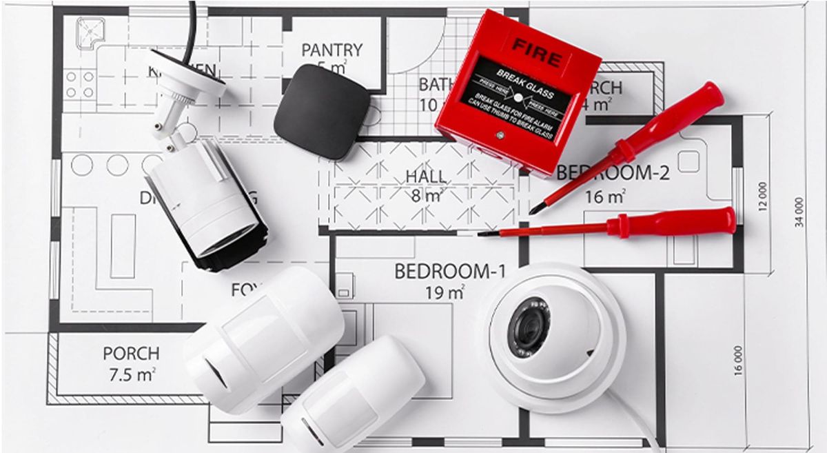 Fire security devices pictured on room plan